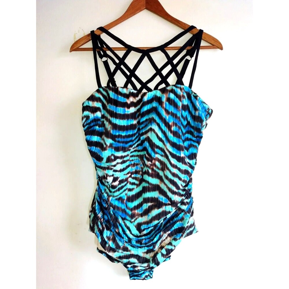 Coastal Blue Women's 1X Tie-Dye Leopard One Piece Swimsuit Plus Size NWT